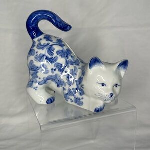 Vintage Andrea by Sadek Porcelain Cat Kitten Bank White Blue